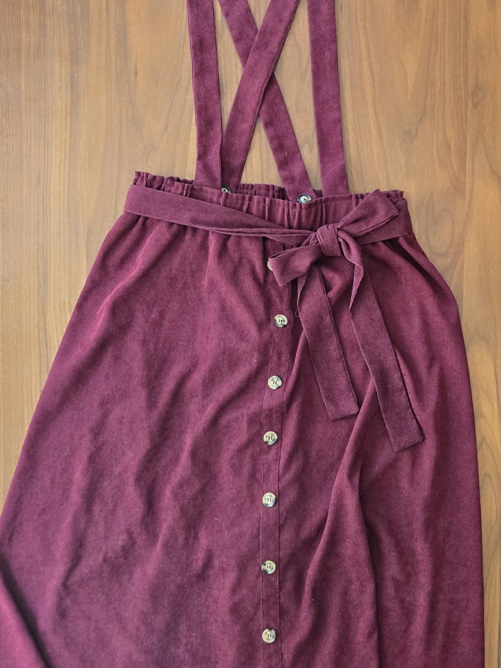 Burgundy Corduroy Pinafore Overall Dress Midi Button Front Suspender Skirt 2x